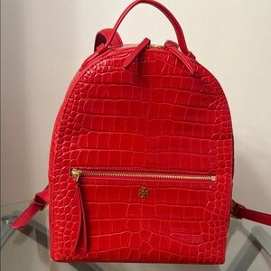 Red Tory Burch Croc-Embossed Italian Leather Backpack